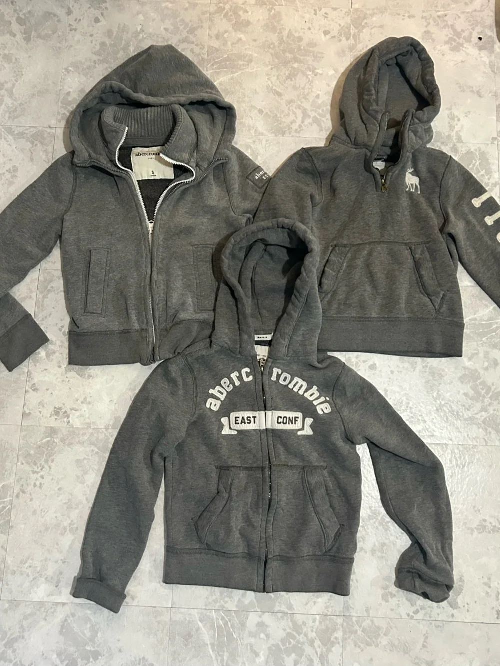 Abercrombie & Fitch Kids Charcoal Gray Hooded Zip Sweatshirts (Set of 3)